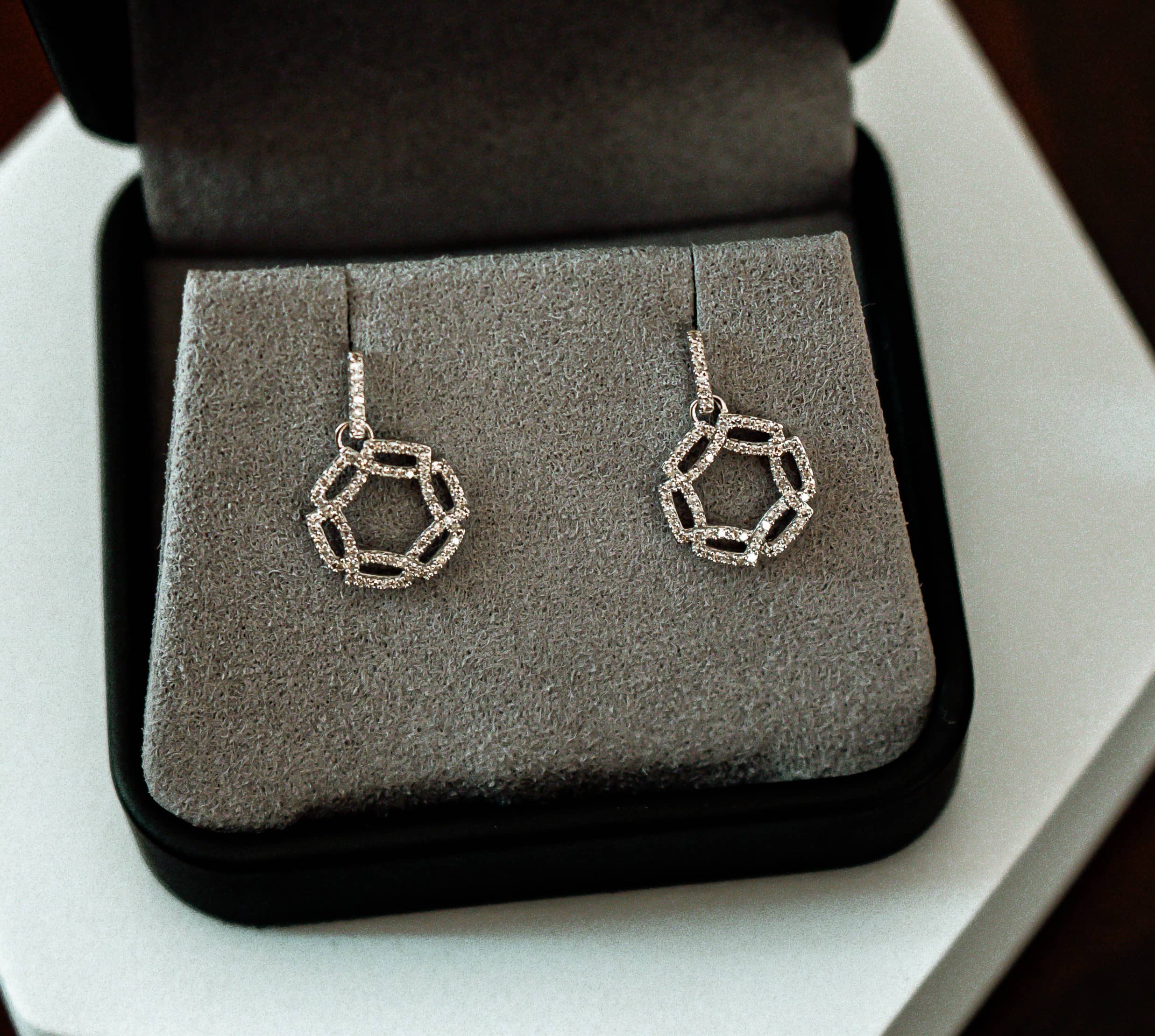 Hexagon Gold and Diamond earrings-1